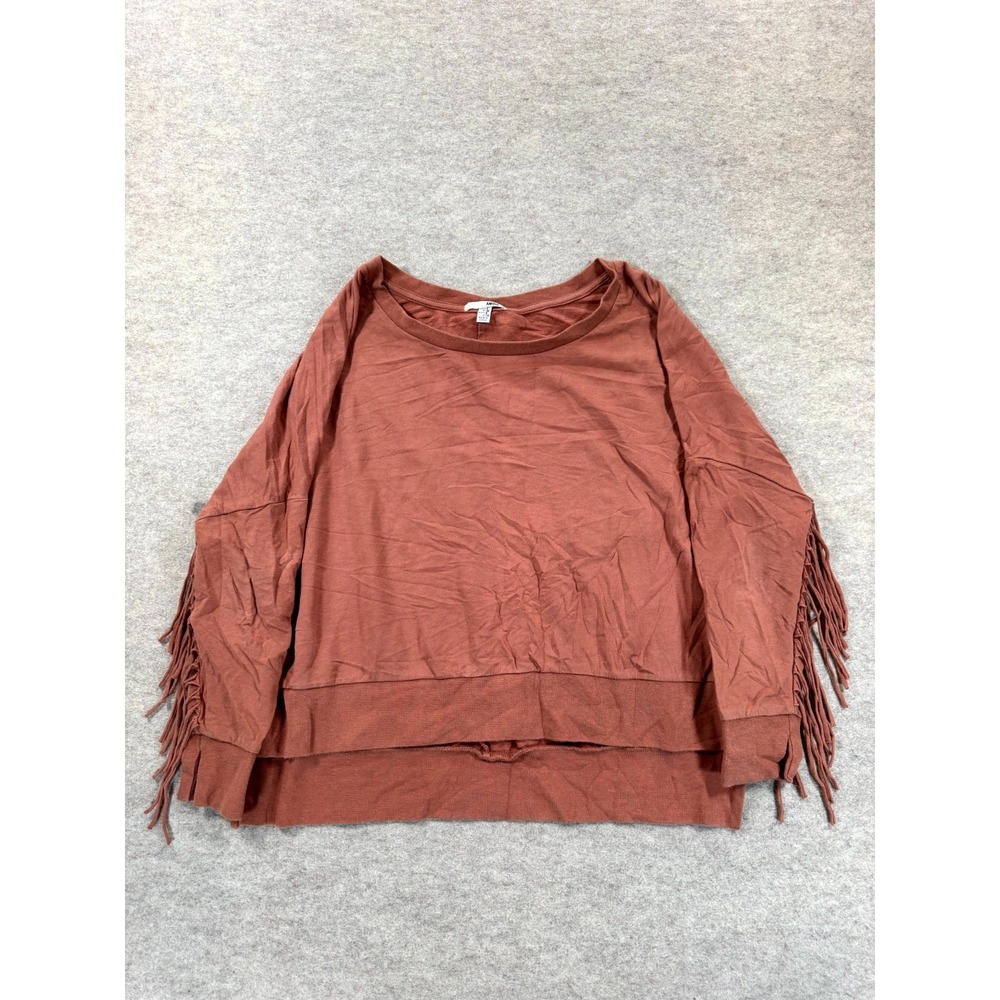Amuse Society Top Womens Small Rust Brown Fringe Sleeve Pullover AF03CEMM
